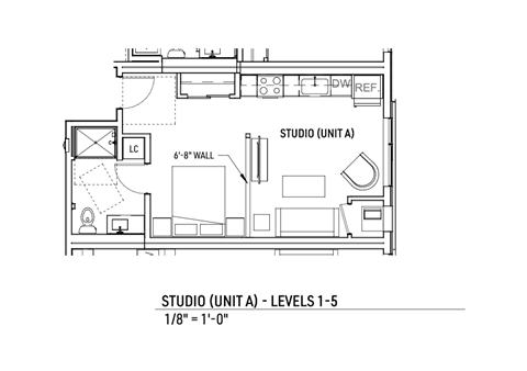 the floor plan for the studio unit a floor plan with the roommates
